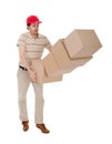 Delivery man with falling stack of boxes