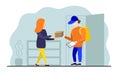 Delivery man giving parcel in the box to woman Royalty Free Stock Photo