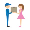 delivery man handing box girl Royalty Free Stock Photo