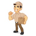 Delivery man holding package and giving thumb up Royalty Free Stock Photo