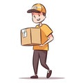 man holding box for delivery package shipping parcel on white background vector illustration Royalty Free Stock Photo