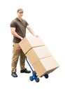 Delivery Man Holding Trolley With Cardboard Boxes Royalty Free Stock Photo