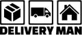 Delivery man icons. Parcel, van, house.