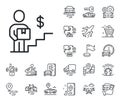 Delivery man line icon. Courier with package sign. Plane, supply chain and place location. Vector