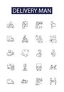 Delivery man line vector icons and signs. Deliverer, Carrier, Messenger, Postman, Driver, Shipper, Expressman