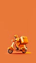 Delivery man on orange scooter. Courier service. Vertical AI-generated picture Royalty Free Stock Photo