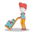 Delivery man with packages in transport tool