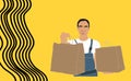 Delivery Man With Paper Bag in Hands Showing Thumb Up. hand drawn style vector design illustrations. Royalty Free Stock Photo