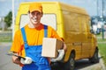 Delivery man with parcel box Royalty Free Stock Photo