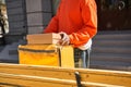 Delivery man preparing to giving package to customer