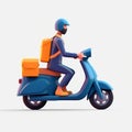 Delivery man riding moped scooter. 3D icon cartoon style isolated on white background. AI generated