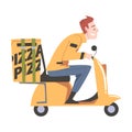 Delivery Man Riding Scooter, Pizza Delivery Service Cartoon Style Vector Illustration Royalty Free Stock Photo