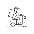 Delivery man on scooter outline icon on white background Royalty Free Stock Photo
