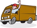 Delivery Man Waving Driving Van Cartoon Royalty Free Stock Photo