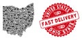 Delivery Mosaic Ohio State Map with Scratched Fast Delivery Stamp Seal Royalty Free Stock Photo