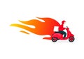 Delivery motorcycle scooter with fire. Fast delivery concept.