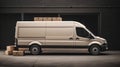 Delivery or movers service van full of cardboard boxes for fast delivery and logistic shipments concepts with empty Royalty Free Stock Photo