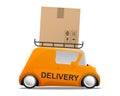 Delivery orange mini cartoon car with a box