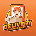 Delivery Order Mascot with Smartphone Logo