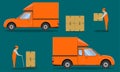 Delivery organge pickup cab car with man hole the box case crate packing vector illustration eps10 Royalty Free Stock Photo