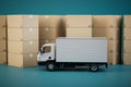 delivery of oversized cargoes. truck and boxes with parcels on a turquoise background. 3D render