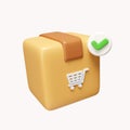 Delivery package check mark. Shipping box. safe delivery. successfully delivered. icon isolated on white background. 3d
