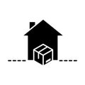 Delivery packaging, house cardboard box cargo distribution, logistic shipment of goods silhouette style icon