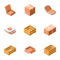 Delivery packing box icon set, isometric style