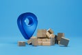delivery of parcels to the specified address. map pointer and boxes with parcels on a blue background. 3D render