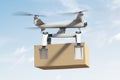 Flying drone courier drops a parcel