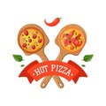 Delivery pizza badge vector illustration.