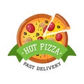 Delivery pizza badge vector illustration.