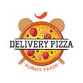 Delivery pizza badge vector illustration.