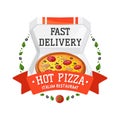Delivery pizza badge vector illustration.
