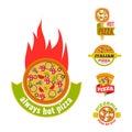 Delivery pizza vector logo badge pizzeria restaurant service fast food illustration.