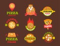 Delivery pizza vector logo badge pizzeria restaurant service fast food illustration. Royalty Free Stock Photo