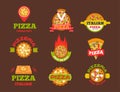 Delivery pizza vector logo badge pizzeria restaurant service fast food illustration.