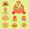 Delivery pizza vector logo badge pizzeria restaurant service fast food illustration. Royalty Free Stock Photo