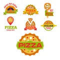 Delivery pizza vector logo badge pizzeria restaurant service fast food illustration. Royalty Free Stock Photo