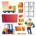 Postal delivery service cartoon vector icons set