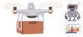 Autonomous Delivery quadcopter, Robot Companion, and Data Graph Highlighting Technological Innovation Royalty Free Stock Photo