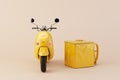 delivery of ready-made food. Moped and thermo bag for food delivery on a pastel background. 3D render