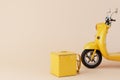 delivery of ready-made food. Moped and thermo bag for food delivery on a pastel background. 3D render