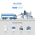 Delivery road transport banner line art vector icons lineart