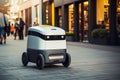 delivery robot driving on city street