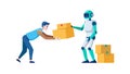 Delivery Robot Moving Stack of Cardboard Boxes, vector design Generative AI Royalty Free Stock Photo