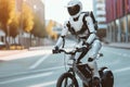 delivery robot rides a bicycle