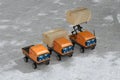 Delivery robots carry boxes