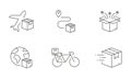 Delivery Service Business Line Icon Set. Fast Global Shipping Outline Symbol. Parcel Box Transportation Linear Pictogram Royalty Free Stock Photo