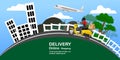 Delivery service concept with fast scooter and plane